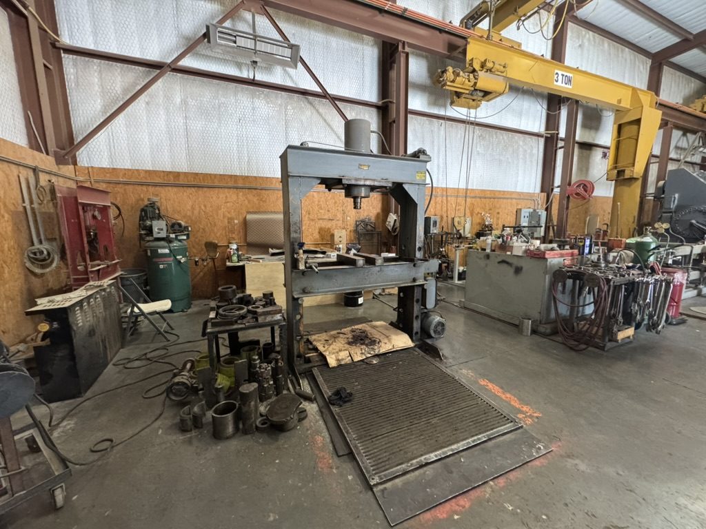 H-frame press in Snelson's machine shop, Midland, Texas